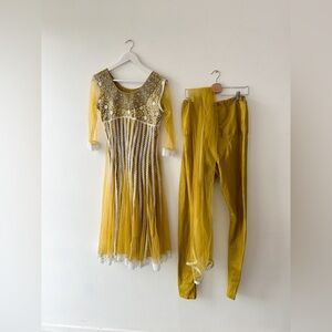 Salwar Suit - 3 piece Yellow - Beading & Lace-Adjustable Pant-See Measurement